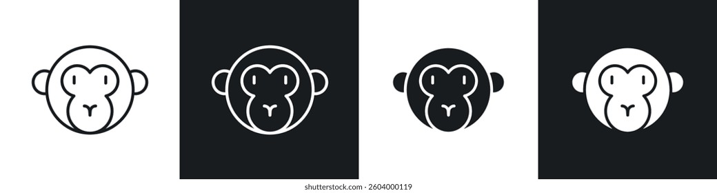 Monkey icon symbol collection on white background.