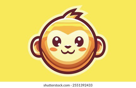 Monkey icon with yellow background. adorable baby monkey icon for commercial use. cute chimpanzee design. gorilla baby funny illustration with happy face. monkey baby icon illustration