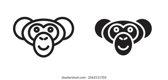 Monkey icons in black line and filled versions