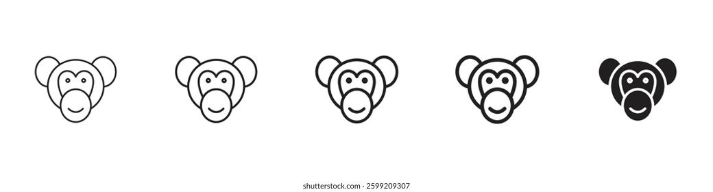 Monkey icons in black outline, solid and colored style