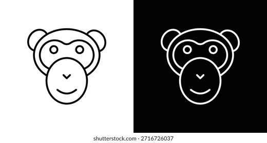 Ícones de macaco vetor preto e branco, conjunto de ícones de linha.
