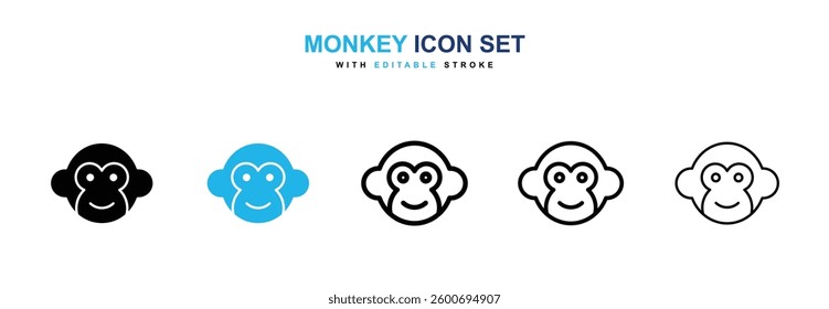 Monkey icons graphics set in black and blue colors