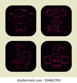 Monkey icons of pink lights on dark background