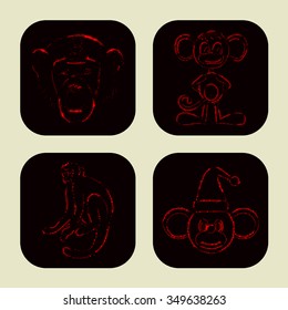 Monkey icons of red lights on dark background