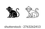 Monkey Icons Simple Black White Illustrations Vector