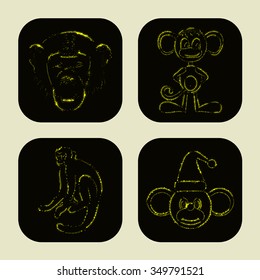 Monkey icons of yellow lights on dark background