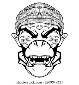 Monkey illustration art mural vector