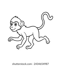 Monkey illustration coloring page for kids