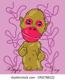 monkey illustration expressing love is very cute for valentine's day greeting