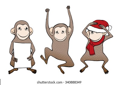 Monkey illustration. Funny cartoon monkeys vector collection.