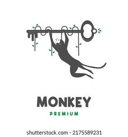 Monkey illustration logo hanging in nature abstract key