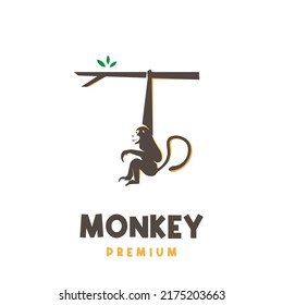 Monkey illustration logo hanging on a tree