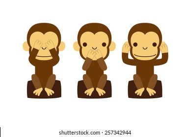 Monkey illustration / Speak no evil, See no evil, Hear no evil / vector illustration