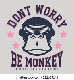 monkey illustration, typography, t- shirt graphic