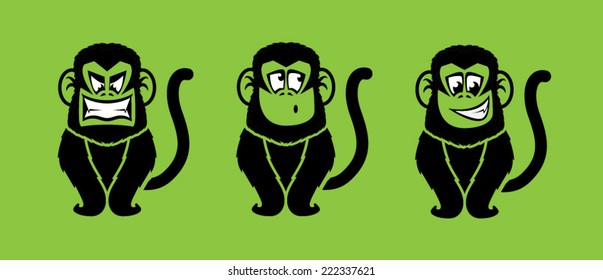 Monkey illustrations with various facial expressions/Vector Monkeys