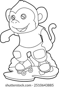 Monkey Inline skating Roller skates Animal Vector Graphic Art Illustration