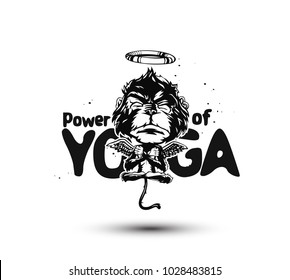 Monkey isolated on black background. Meditation monkey in a yoga pose. vector illustration. 