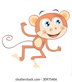 Monkey isolated on white background. Funny jumping animal. Vector Illustration. See similar pictures in my portfolio!