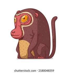 A Monkey, Isolated Vector Kids Illustration. Cute Cartoon Picture Of A Chimpanzee. A Chimp Sticker. Simple Drawing Of An Ape On White Background. A Marmoset. A Guenon. A Primate. An African Animal