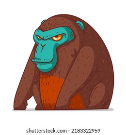 A Monkey, isolated vector kids illustration. Cute cartoon picture of a chimpanzee. A chimp sticker. Simple drawing of a monkey on white background. An ape. A primate. An African animal