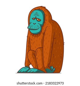 A Monkey, isolated vector kids illustration. Cute cartoon picture of an orangutan. An orang sticker. Simple drawing of a monkey on white background. An ape. A primate. An African animal