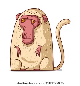 A Monkey, isolated vector kids illustration. Cute cartoon picture of a Japanese macaque. A monkey sticker. Simple drawing of a Snow monkey on white background. An ape. A primate. A Japanese animal