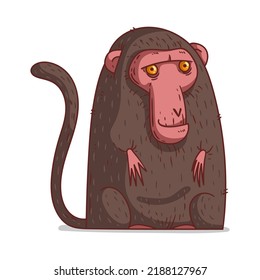 A Monkey, isolated vector kids illustration. Cute cartoon picture of a Japanese macaque. A monkey sticker. Simple drawing of a Snow monkey on white background. An ape. A primate. A Japanese animal