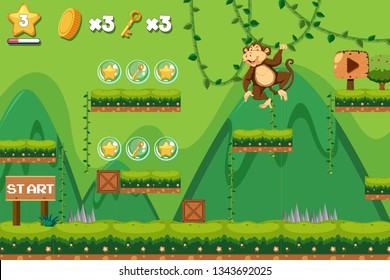 A monkey jumping game template illustration