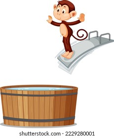 Monkey jumping on diving board illustration