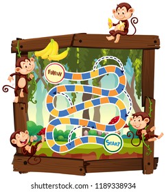 Monkey in jungle board game illustration