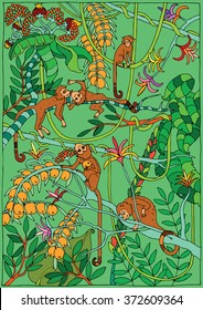 Monkey in the Jungle coloring page