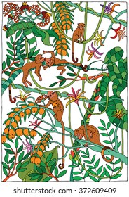 Monkey in the Jungle coloring page