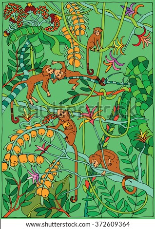 Monkey in the Jungle coloring page