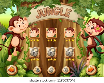 Monkey jungle game template illustration