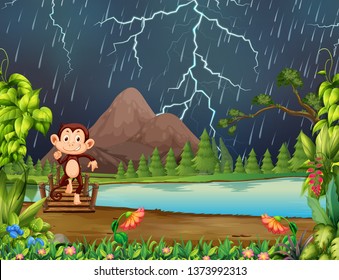 Macaco na selva com ilustração relâmpago