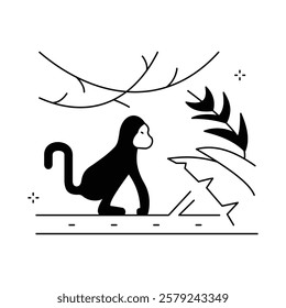 Monkey Jungle Wildlife Vector Icon Design