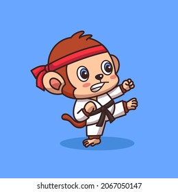 Monkey karate vector cartoon illustration