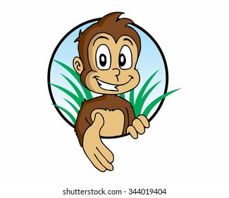 monkey kid handshake logo icon vector character illustration