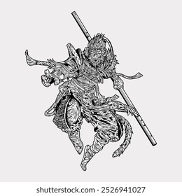 the monkey king asian mythology character hand drawn artwork