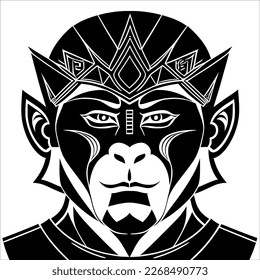 Monkey King: A Black and White Illustration of a Majestic Primate Wearing a Crown 
