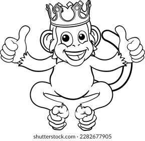 A monkey king cute happy cartoon character animal wearing a crown giving two thumbs up