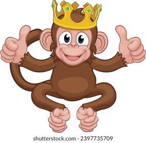 A monkey king cute happy cartoon character animal wearing a crown giving two thumbs up