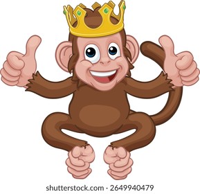 A monkey king cute happy cartoon character animal wearing a crown giving two thumbs up