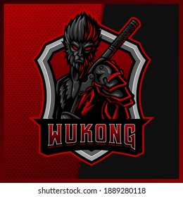 Monkey King esport and sport mascot logo design with modern illustration concept for team, badge, emblem and t-shirt printing. Black Myth Kong illustration on isolated background. Premium Vector