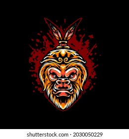 Monkey king head Illustration vector Illustration. Suitable for t shirt, print and apparel