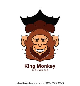 Monkey king symbol logo, monkey head vector wearing a crown