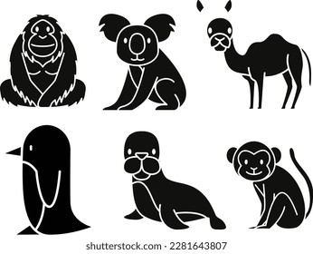 Monkey and koala black simple icons set on white background for web design