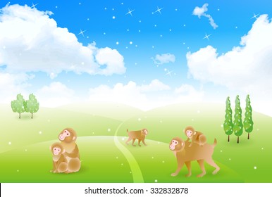 Monkey landscape background greeting cards