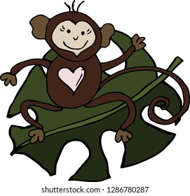 Monkey and leaf monsters. Vector illustration.