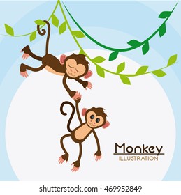 monkey leaves cartoon animal ape icon. Colorful design. Vector illustration